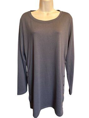 Ideology Tunic Top L NWT Charcoal Long Sleeve Snap Side Athleisure Minimalist